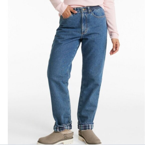 LL Bean Double L Jeans Flannel Lined Ultra High-Rise Tapered Leg NWOT 16 Petite - Picture 1 of 10